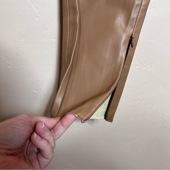 Zara Tan Brown Vegan Faux Leather Pants Leggings Ankle Zipper High Rise Size XS - Picture 5 of 6